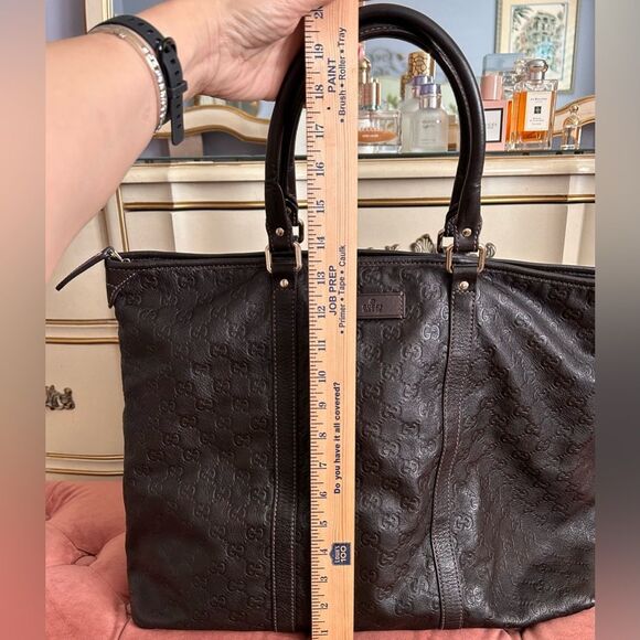 GUCCI Guccissima GG Auth Commuter Tote Brown Leather Unisex EUC - Picture 7 of 14